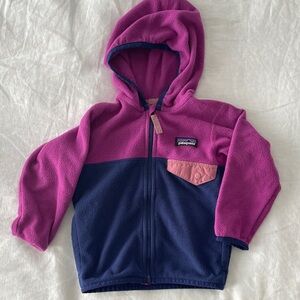 Patagonia Kids' Fleece Hoodie in Pink and Navy